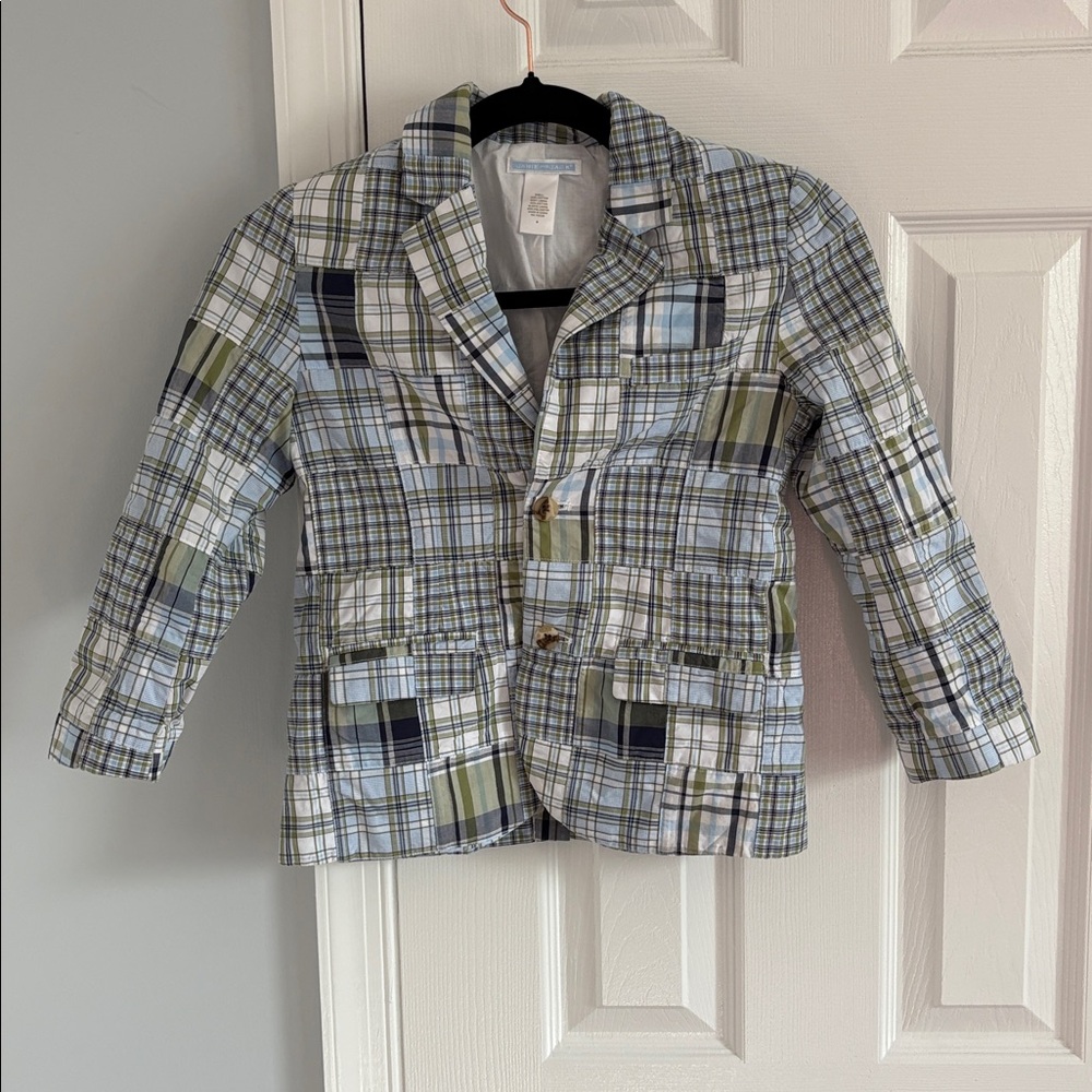 Janie and Jack Multicolor Blue and Green Plaid Boys Blazer Size 6